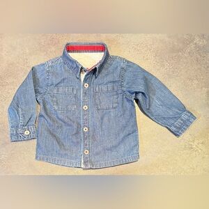 TU Blue Denim Baby Button Up with Red Trim